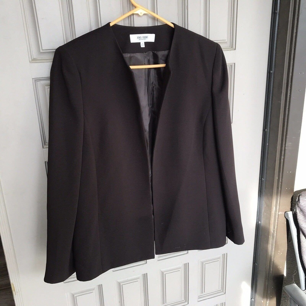 Jones Studio Blazer Chocolate Brown Sz10 Open Front Long Sleeves Lined NWOT